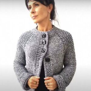 HANDMADE 95% Baby Alpaca Knitted Crew Neck Cardigan With Buttons Women's Size M